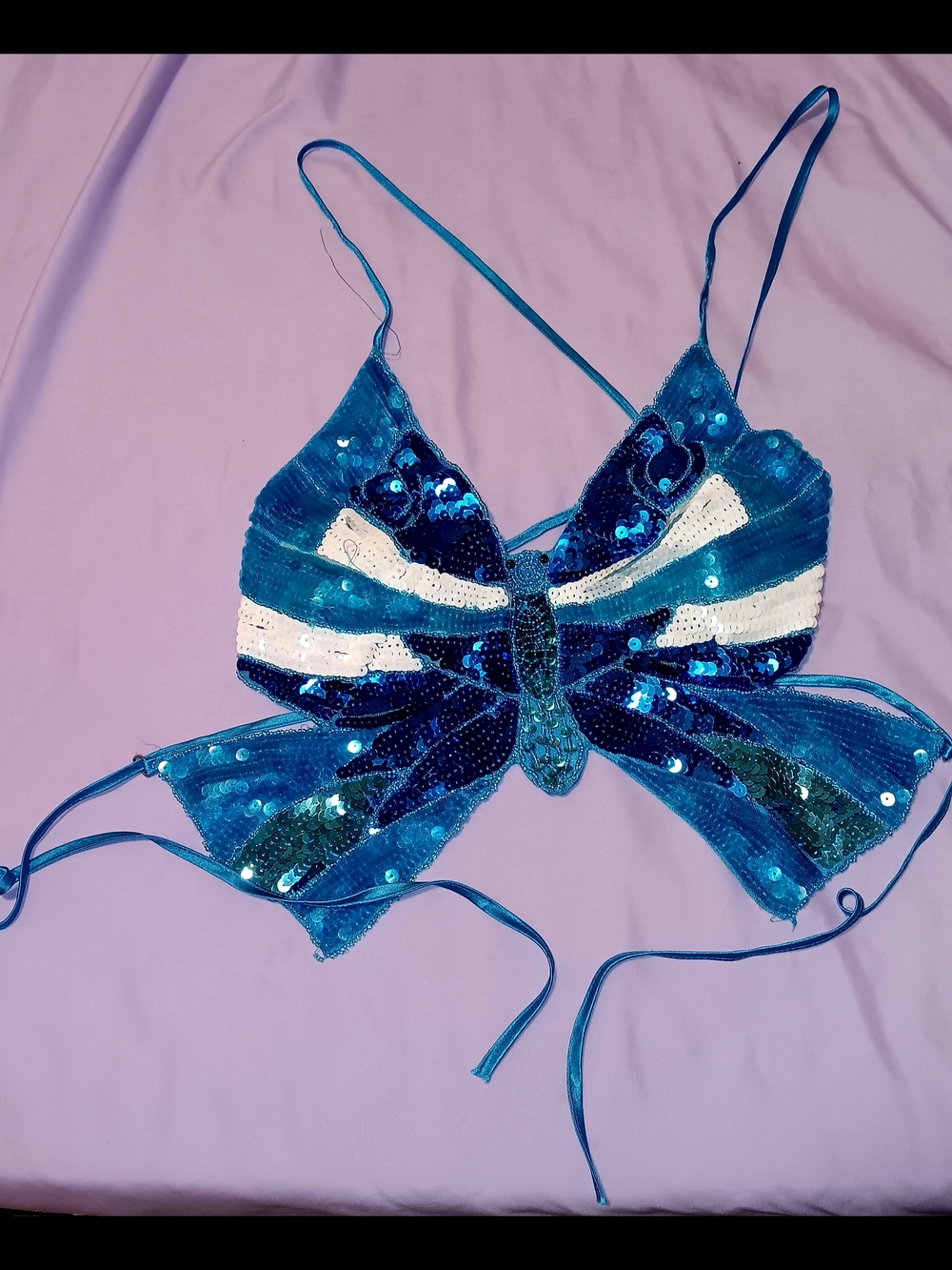 Sequined Blue Butterfly Top - Women